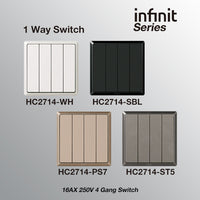 T&J INFINIT HC2714 16AX 250V 4 Gang 1 Way Switch