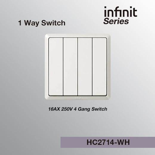T&J INFINIT HC2714 16AX 250V 4 Gang 1 Way Switch