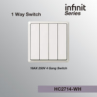 T&J INFINIT HC2714 16AX 250V 4 Gang 1 Way Switch