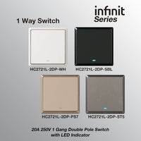 T&J INFINIT HC2721L-DP 1 Gang Double Pole Switch (WHITE WH | MATT  BLACK SBL | DARK CHAMPAGNE PS7 | CHAMPAGNE GREY ST5)