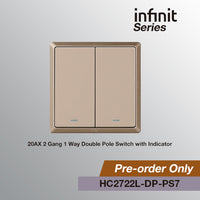 T&J INFINIT HC2722L-DP 20AX 2 Gang 1 Way Double Pole Switch with Indicator