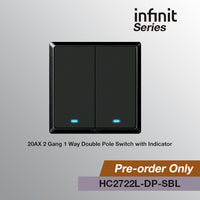 T&J INFINIT HC2722L-DP 20AX 2 Gang 1 Way Double Pole Switch with Indicator