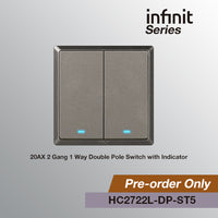 T&J INFINIT HC2722L-DP 20AX 2 Gang 1 Way Double Pole Switch with Indicator