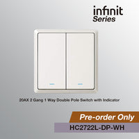 T&J INFINIT HC2722L-DP 20AX 2 Gang 1 Way Double Pole Switch with Indicator