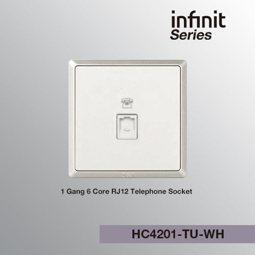 T&J INFINIT HC4201-TU 1 Gang 6 Core RJ12 Telephone Socket