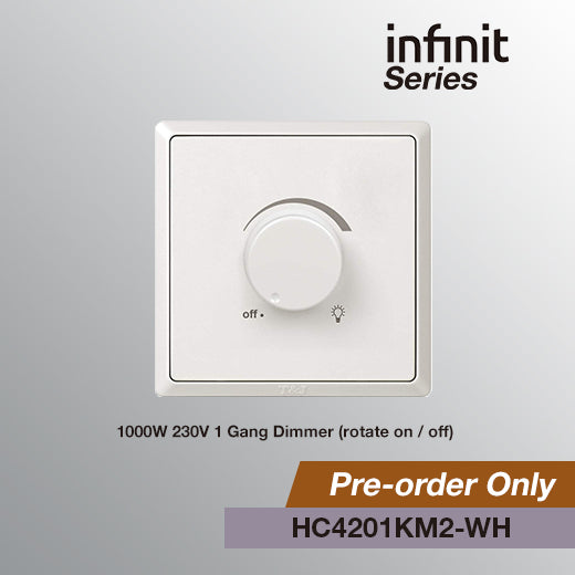T&J INFINIT HC4201KM2 1000W 230V 1 Gang Dimmer (Rotate ON / OFF)