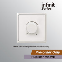 T&J INFINIT HC4201KM2 1000W 230V 1 Gang Dimmer (Rotate ON / OFF)