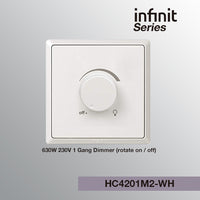 T&J INFINIT HC4201M2 630W 230V 1 Gang Dimmer (Rotate On / Off)