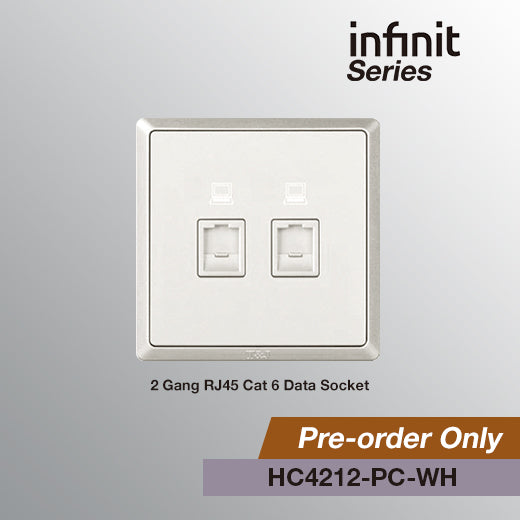 T&J INFINIT HC4212-PC 2 Gang RJ45 Cat 6 Data Socket