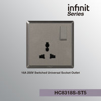 T&J INFINIT HC8318S 16A 250V Switched Universal Socket