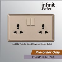 T&J INFINIT HC8318SD 16A 250V Twin Switched Universal Socket Outlet