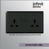 T&J INFINIT HC8318SD 16A 250V Twin Switched Universal Socket Outlet