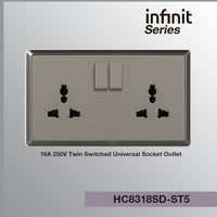 T&J INFINIT HC8318SD 16A 250V Twin Switched Universal Socket Outlet