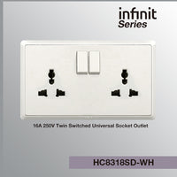 T&J INFINIT HC8318SD 16A 250V Twin Switched Universal Socket Outlet