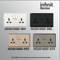 T&J INFINIT HC8318SD 16A 250V Twin Switched Universal Socket Outlet