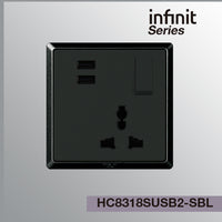 T&J INFINIT HC8318SUSB2 16A 250V Switched Universal Socket & Twin USB Charger (3.6A Max)