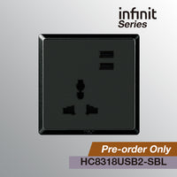 T&J INFINIT HC8318USB2 16A 250V Universal Socket & Twin USB Charger (2.1A Max)