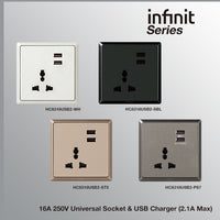 T&J INFINIT HC8318USB2 16A 250V Universal Socket & Twin USB Charger (2.1A Max)