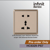 T&J INFINIT HC8329 5-Pin Socket; 2-pin 10A Euro-American; 3pin 13A Universal Socket Outlet