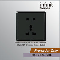 T&J INFINIT HC8329 5-Pin Socket; 2-pin 10A Euro-American; 3pin 13A Universal Socket Outlet