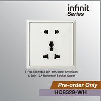T&J INFINIT HC8329 5-Pin Socket; 2-pin 10A Euro-American; 3pin 13A Universal Socket Outlet