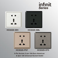 T&J INFINIT HC8329 5-Pin Socket; 2-pin 10A Euro-American; 3pin 13A Universal Socket Outlet