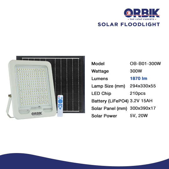 ORBIK SOLAR LED FLOODLIGHT | OB-SFL03-G2-300W – Rockford