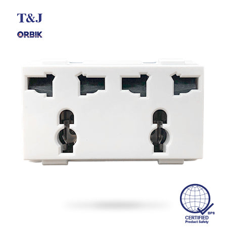 T&J Orbik 2 Gang 16A 2-Pin + Earth Universal Socket White | W8318D