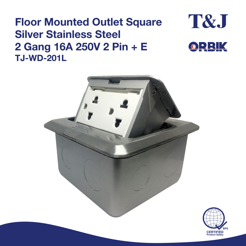 T&J ORBIK Floor Mounted Outlet  Square / Silver  2 Gang 16A 250V 2 Pin + E | TJ-WD-201L