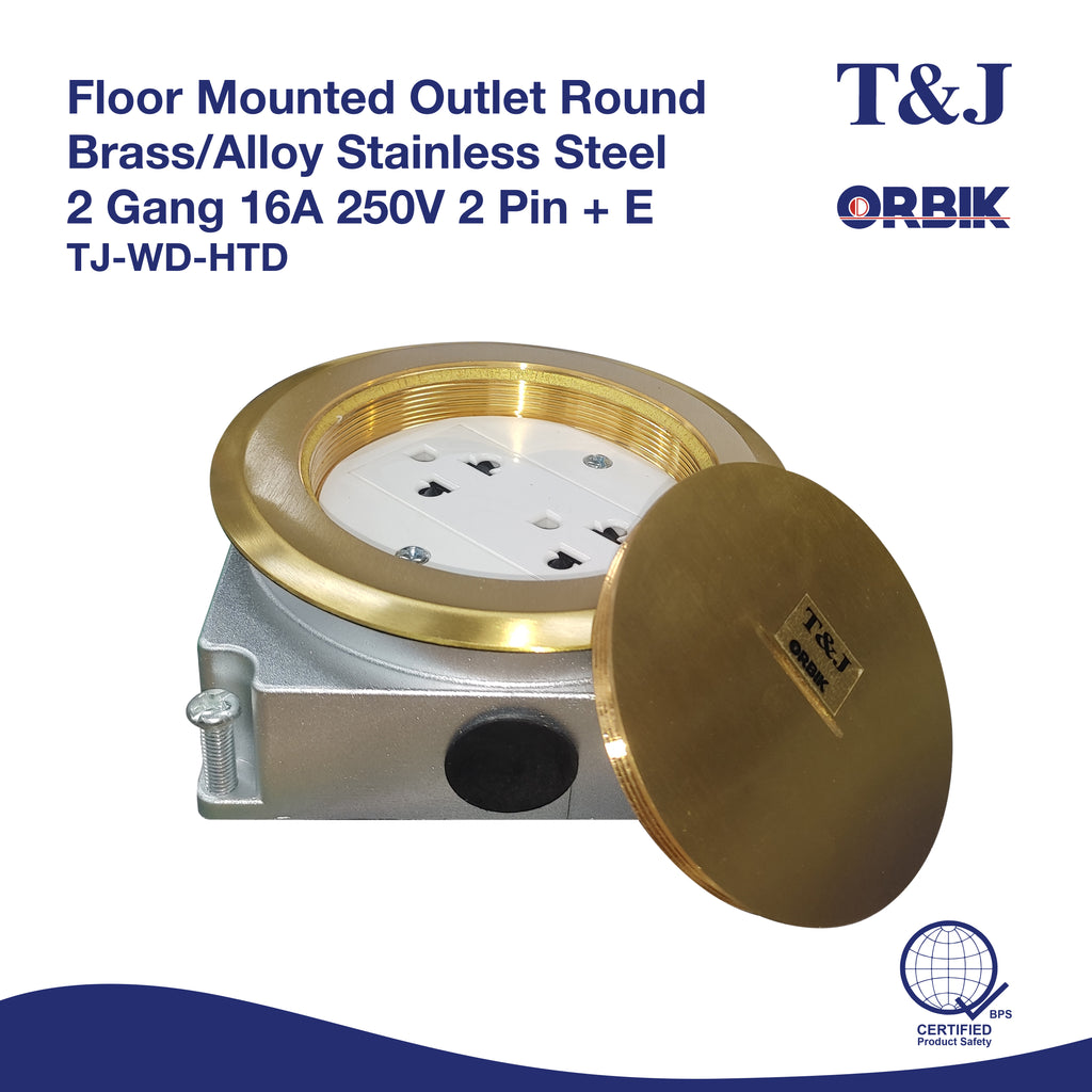 T&J ORBIK Floor Mounted Outlet  Brass/Alloy Stainless Steel  2 Gang 16A 250V 2 Pin + E |  TJ-WD-HTD