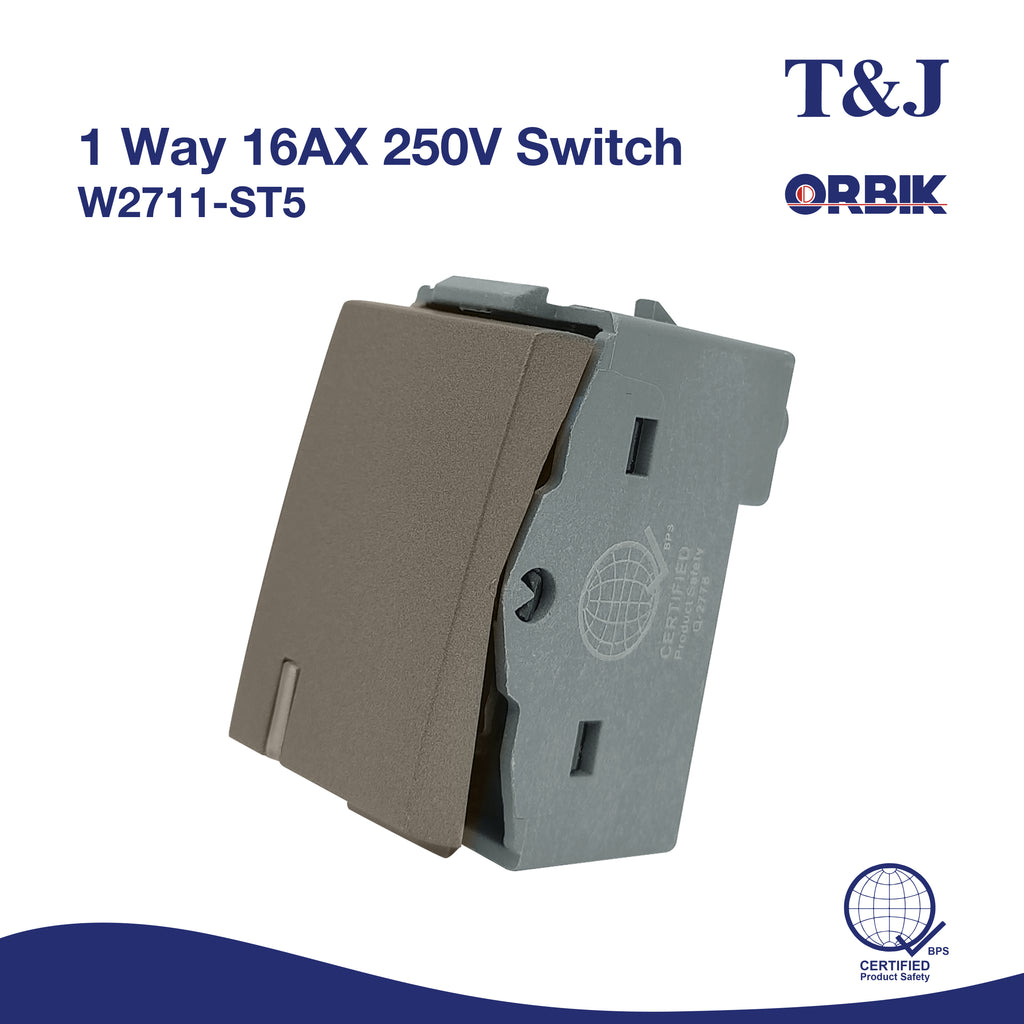 T&J Orbik 1 Way 16AX 250V Switch Champagne Grey | W2711 ST5