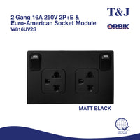T&J Orbik 16A 250V 2-Pin+Earth  Switched Euro-American Socket | W816UV2S