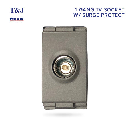T&J Orbik TV Socket Module  with Surge Protection Champagne Grey | W8201TV ST5