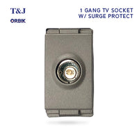 T&J Orbik TV Socket Module  with Surge Protection Champagne Grey | W8201TV ST5