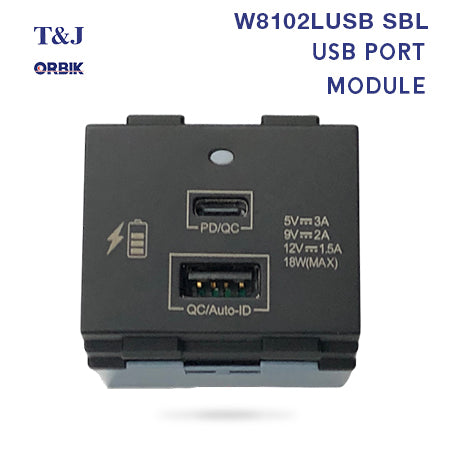 T&J Orbik USB Power Port  Type-A & Type-C (5V⎓3A, 9V⎓2A,  12V⎓1.5A, 18W max) | W8102LUSB MSB