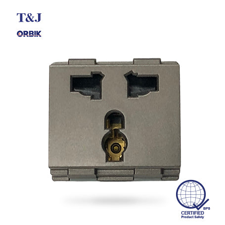 T&J Orbik 16A 2-Pin + Earth Universal Socket Module Champagne Grey | W8318 ST5