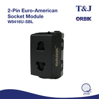 T&J ORBIK 10/16A 250V 2-Pin  Euro-American  Socket Module Matt Black | W8416U SBL