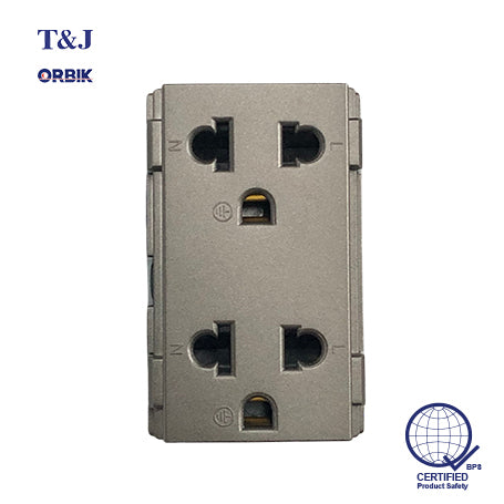 T&J Orbik 2 Gang 16A 250V 2-Pin + Earth Euro-American Socket Module Champagne Grey | W8416V2 ST5