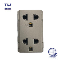 T&J Orbik 2 Gang 16A 250V 2-Pin + Earth Euro-American Socket Module Champagne Grey | W8416V2 ST5