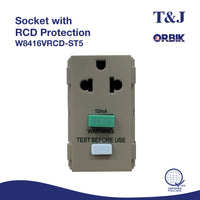 T&J Orbik 10/16A Socket with RCD Protection Champagne Grey | W8416VRCD ST5
