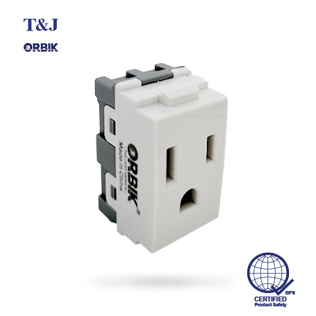 T&J Orbik  16A 250V 2-Pin + Earth  American Socket White | W8316V