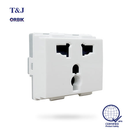 T&J Orbik 16A 2-Pin + Earth Universal Socket Module White | W8318