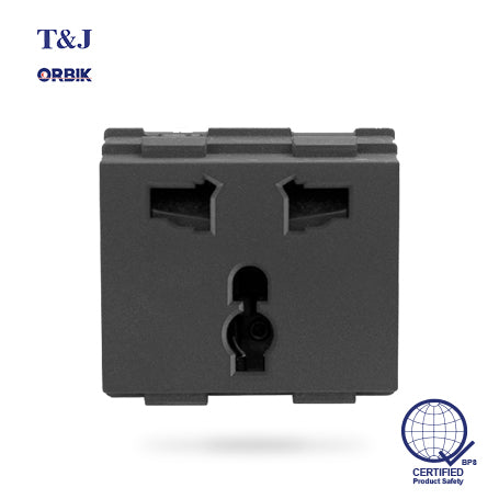 T&J Orbik 16A 2-Pin + Earth Universal Socket Module Matt Black| W8318 SBL