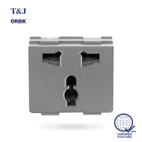 T&J Orbik 16A 2-Pin + Earth  Universal Socket Module Matt Grey | W8318 MSB