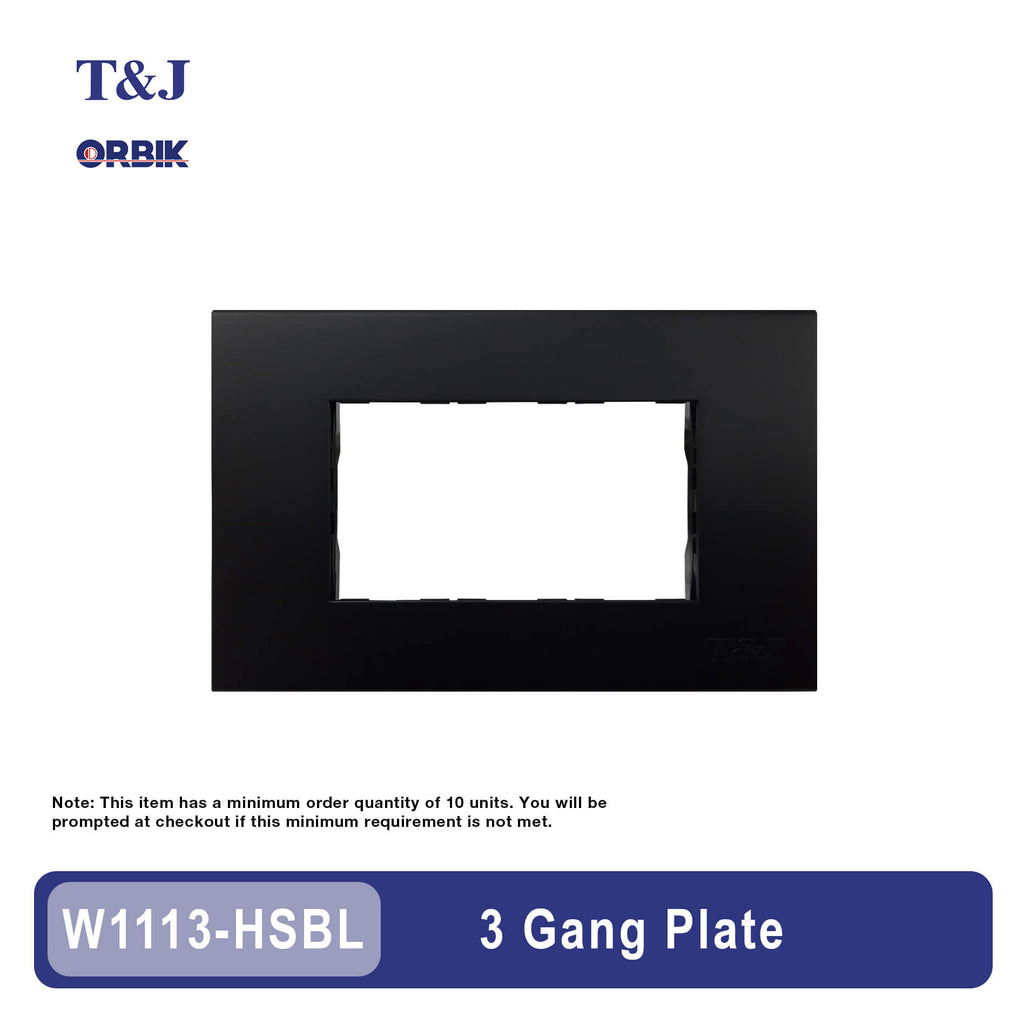 T&J Orbik 3 Gang Plate Matt Black |  W1113-HSBL