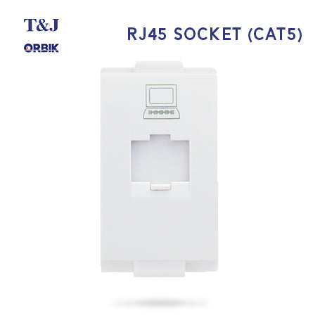 T&J Orbik RJ45 (CAT5e)  Data Socket  Module White | W8201PC