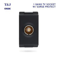 T&J Orbik TV Socket Module with Surge Protection Matt Black | W8201TV SBL