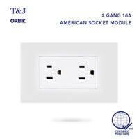 T&J Orbik 2 Gang  16A 250V 2-Pin+Earth  American Socket White | W8316V2