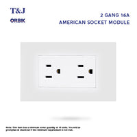 T&J Orbik 2 Gang  16A 250V 2-Pin+Earth  American Socket White | W8316V2