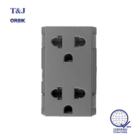 T&J Orbik 2 Gang 16A 250V 2-Pin + Earth Euro-American Socket Module Matt Grey | W8416V2 MSB